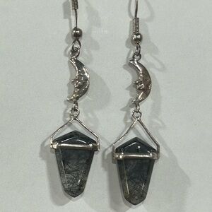 925s Silver Tourmalinated Quartz & crescent moon Earrings